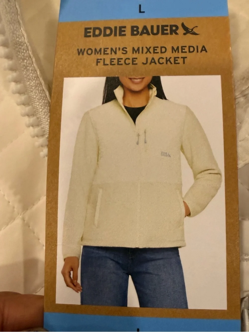 Eddie Bauer Women’s Mixed Media Fleece Jacket Cream Large NWT Full Zip